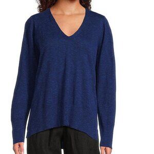 Eileen Fisher Organic Linen Jersey V-Neck Long Sleeve Tunic in Navy Size Small